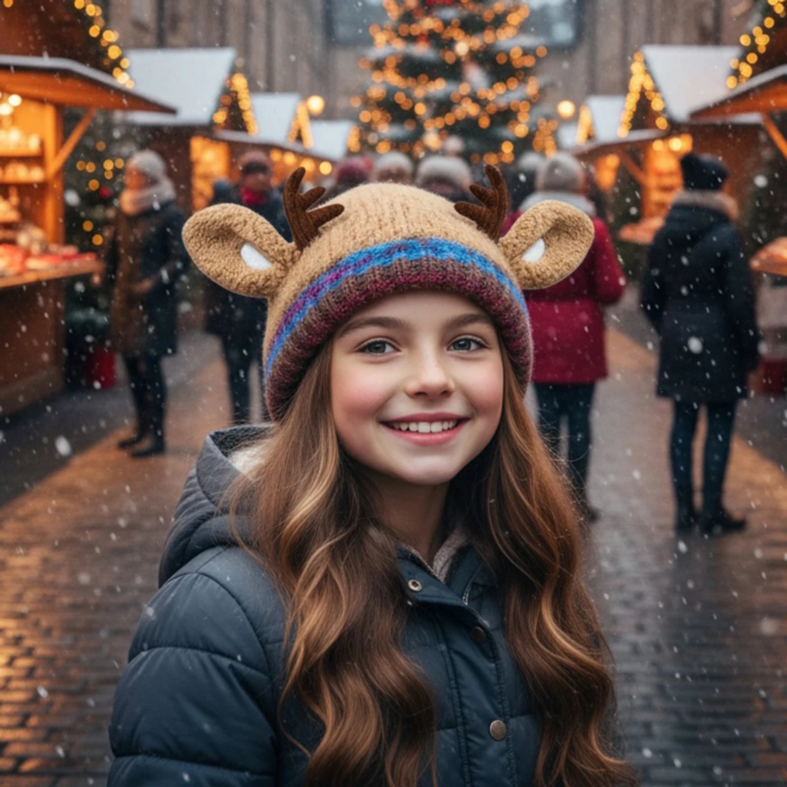 2 In 1 Deer Storage Hat Windproof Reindeer Beanie Cap Foldable Soft Knitted Plush Hat Women Autumn Winter Handbag